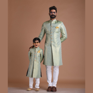 KimKhab Brocade Achkan - Buy Royal Green Golden | Jaipurio
